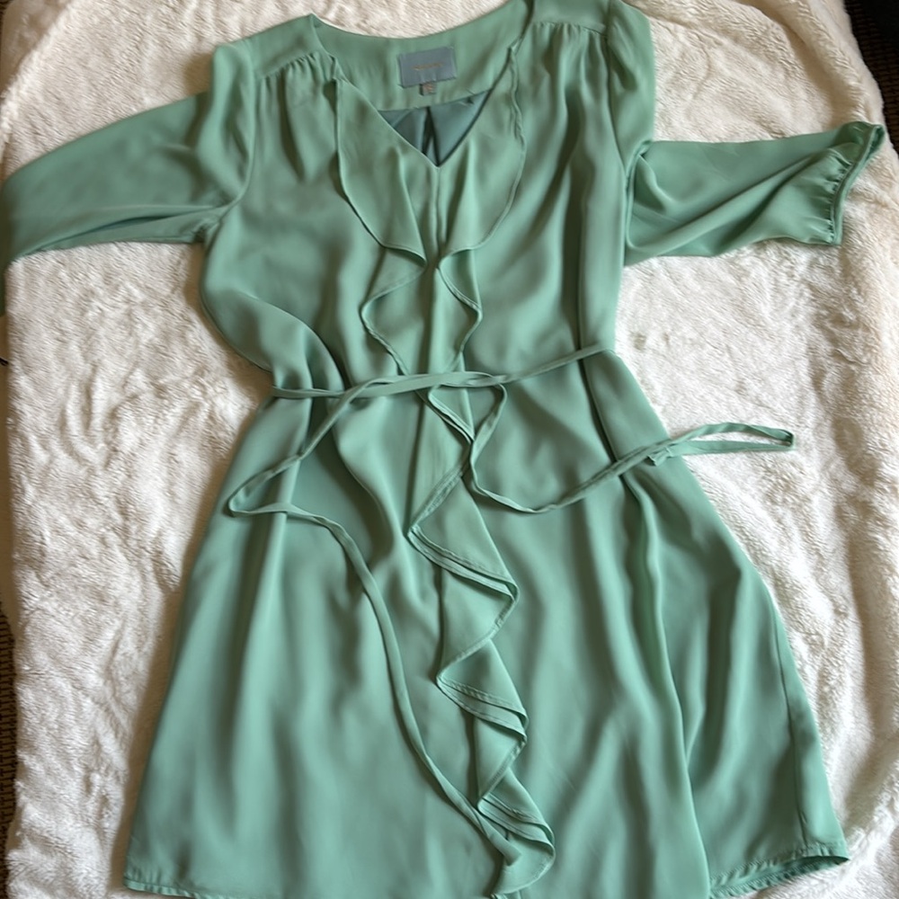 Skies Are Blue Mint Green Ruffled Tie Front 3/4 Sleeve Dress - Picture 5 of 5